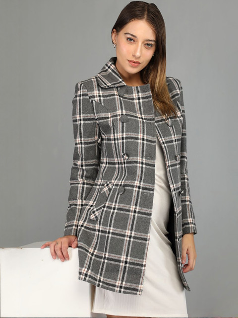 Roadster Women Checked Double Breasted Regular Fit Trench Coat - Image 6