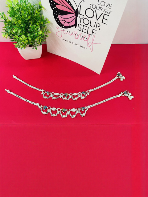 sonu select Women Pack Of 2 Silver-Plated Alloy Anklets