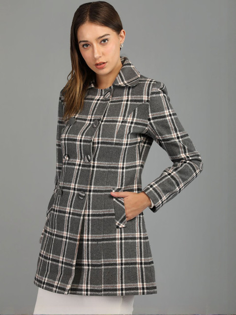 Roadster Women Checked Double Breasted Regular Fit Trench Coat - Image 4