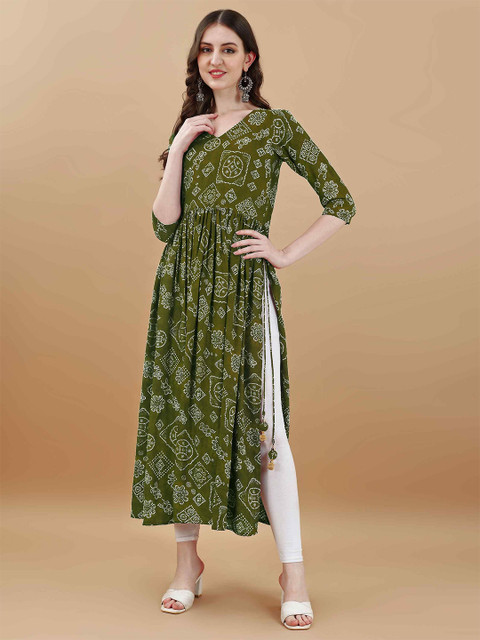 TextileNow Women Bandhani Printed Flared Kurta