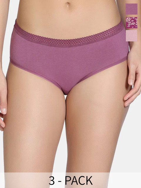 Zivame Pack Of 3 Printed Low-Rise Hipster Briefs