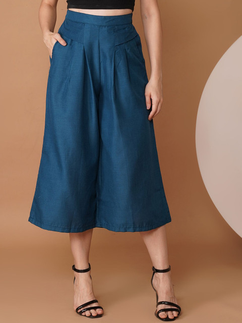 Chemistry Women Relaxed High-Rise Easy Wash Pleated Flared Culottes Trousers