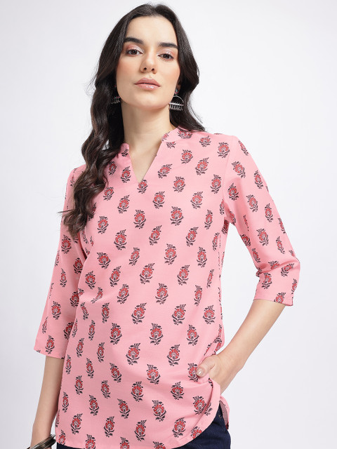 Anouk Rustic Floral Printed Mandarin Collar Straight Kurti