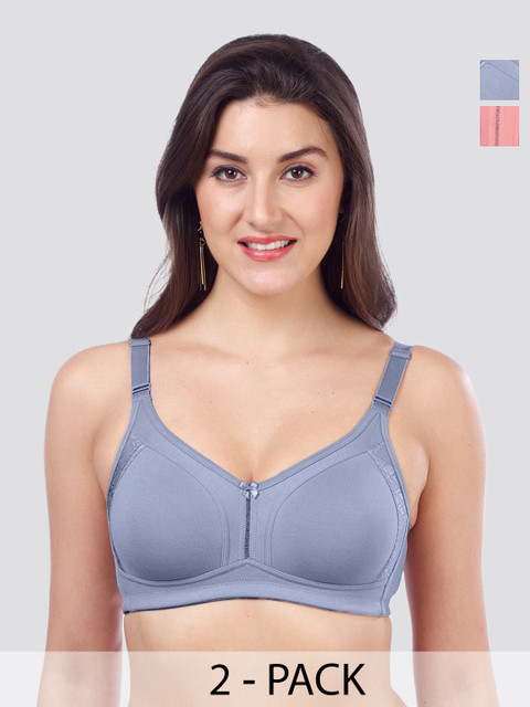 MAASHIE Women Pack of 2 Full Coverage Non Padded Double Layered Cups Seamless Everyday Bra