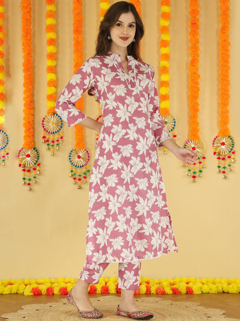 Anouk Women Ethnic Motifs Floral Printed Cotton Tunic Co-Ords With Trousers - Image 3
