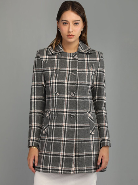 Roadster Women Checked Double Breasted Regular Fit Trench Coat