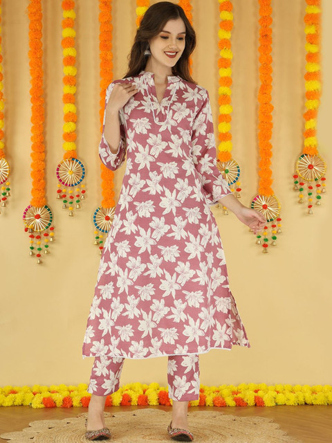 Anouk Women Ethnic Motifs Floral Printed Cotton Tunic Co-Ords With Trousers