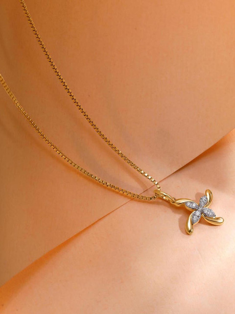 Mia by Tanishq 14Kt Gold Intersecting Lines Diamond Pendant