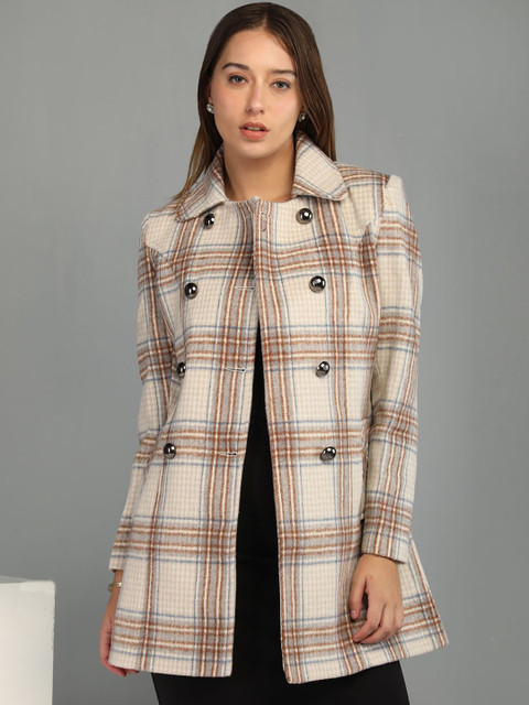 Roadster Women Checked Spread Collar Regular Fit Trench Coat