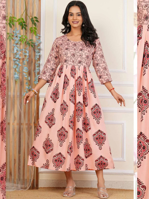 PRIYAGANI GARMENTS Women Rose Floral Viscose Rayon Anarkali Kurtas