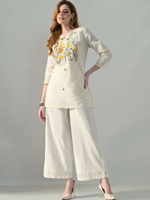 Myshka Embroidered Pure Cotton Tunic With Trouser
