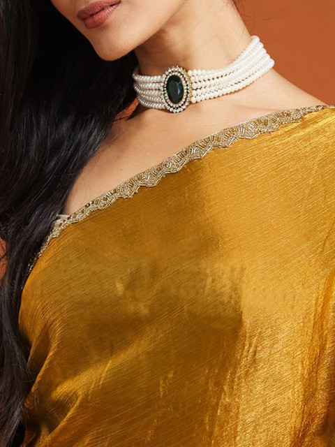 LOROFY Sequinned Pure Chiffon Saree With Blouse - Image 4