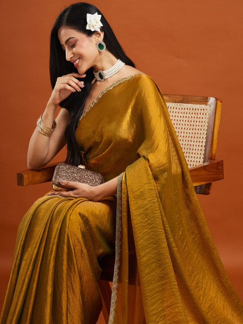 LOROFY Sequinned Pure Chiffon Saree With Blouse - Image 3