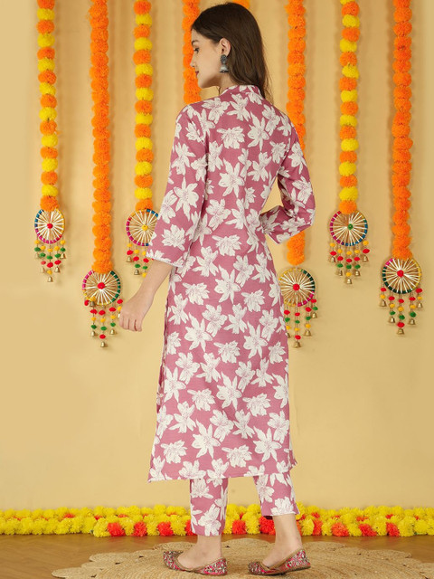 Anouk Women Ethnic Motifs Floral Printed Cotton Tunic Co-Ords With Trousers - Image 5