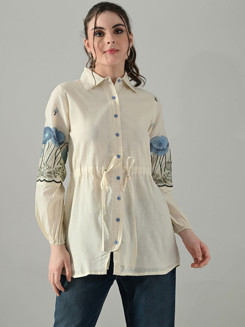 Myshka Women Floral Embroidered Cotton Top
