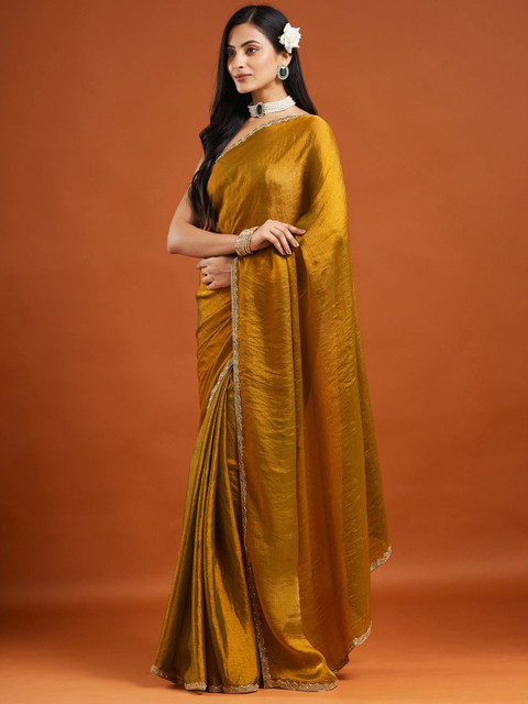 LOROFY Sequinned Pure Chiffon Saree With Blouse