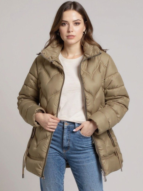 Mast & Harbour Women Spread Collar Solid Padded Jacket
