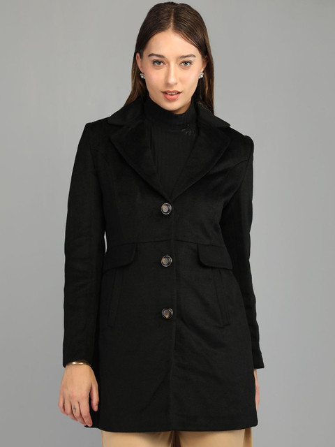 The Roadster Lifestyle Co. Women Solid Notched Lapel Long Sleeves Regular Fit Trench Coat