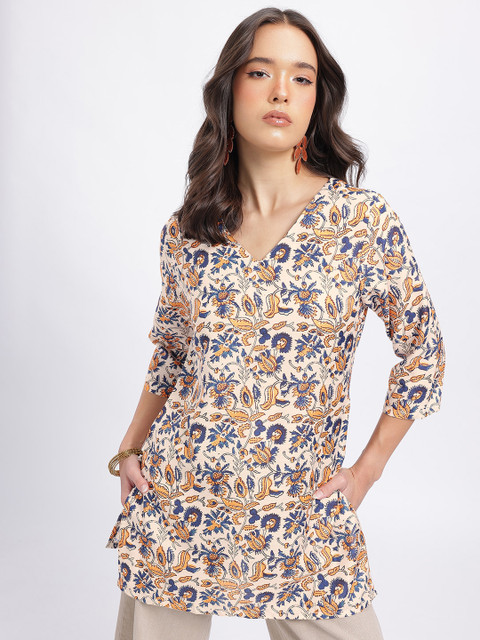 Anouk Rustic Floral Printed V-Neck Straight Kurti