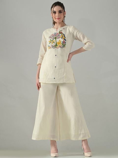 Myshka Embroidered Round Neck Tunic With Palazzo