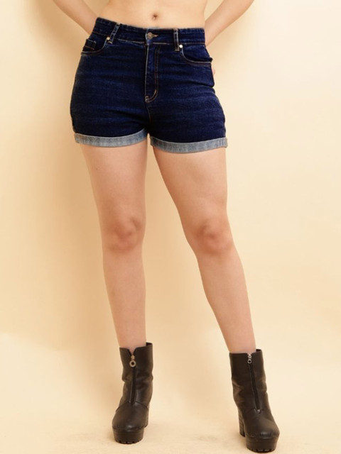 Mast & Harbour Women Washed High-Rise Denim Denim Shorts