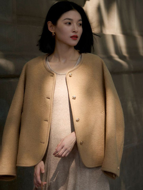 Mast & Harbour Women Camel Brown Round Neck Coat