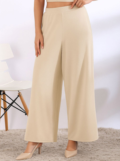 R.Code by The Roadster Life Co. Women Classic Wide-Leg Mid-Rise Trousers