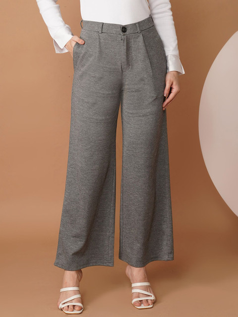 Chemistry Women Relaxed Straight Fit Mid-Rise Pleated Formal Trousers