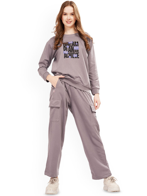WEET Typography Printed Mid-Rise Cotton Sweatshirt And Cargo Pant