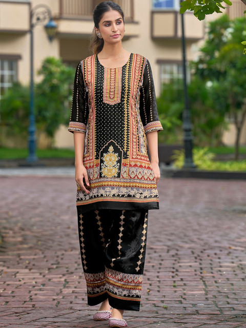 MOJILAA Printed Round Neck Tunic With Palazzos
