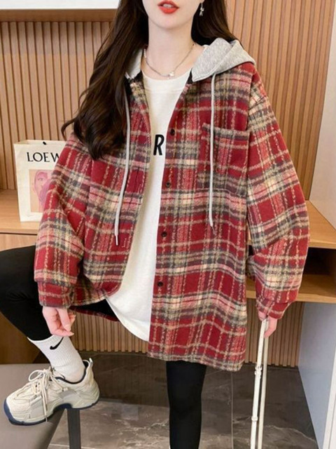 StyleCast x Revolte Women Checked Hooded Regular Tailored Jacket