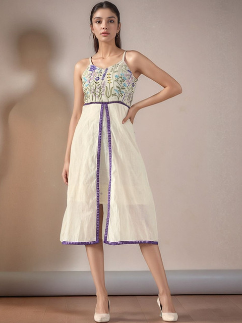 Sangria Women Floral Embroidered A-Line Midi Dress