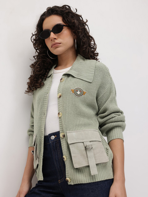 The Roadster Life Co. Cable Knit Cardigan with Applique Detail