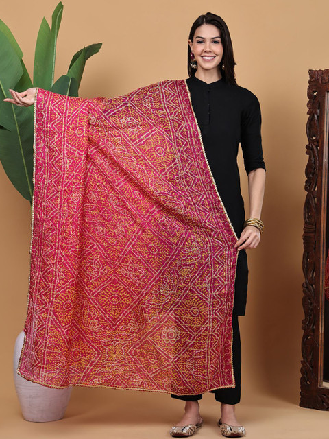 LOOM LEGACY Printed Bandhani Dupatta With Gotta Patti