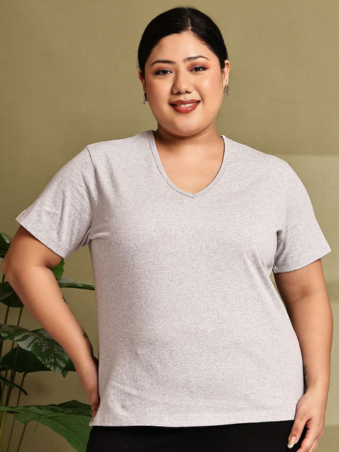 Rute Women Plus Size Solid V-Neck Cotton T-shirt