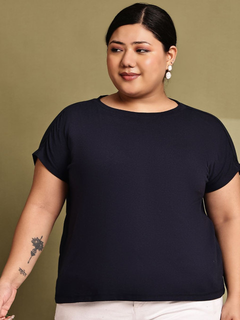 Rute Women Plus Size Solid Round Neck Cotton T-shirt
