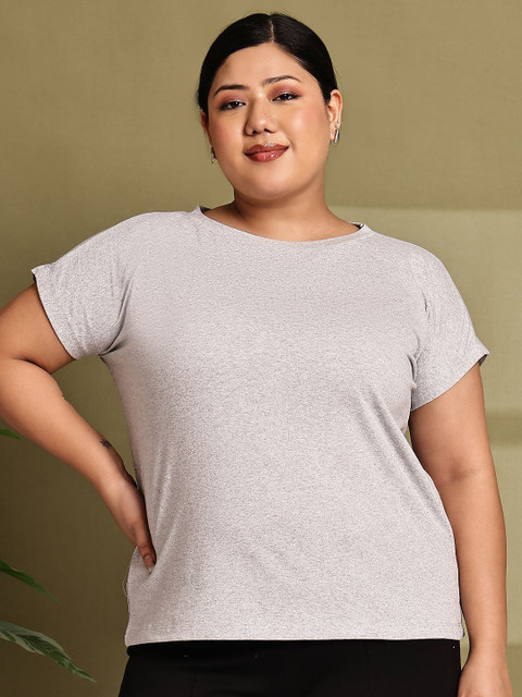 Rute Women Plus Size Solid Round Neck Cotton T-shirt