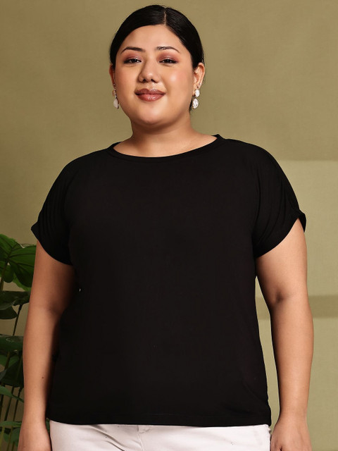 A AND K Women Plus Size Solid Round Neck Cotton T-shirt