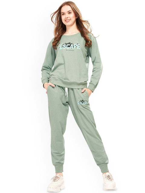 WEET Typography Printed Mid-Rise Cotton Sweatshirt And Cargo Pant