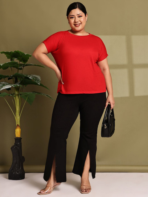 Moonaa Fashion Women Plus Size Solid Round Neck Cotton T-shirt - Image 5