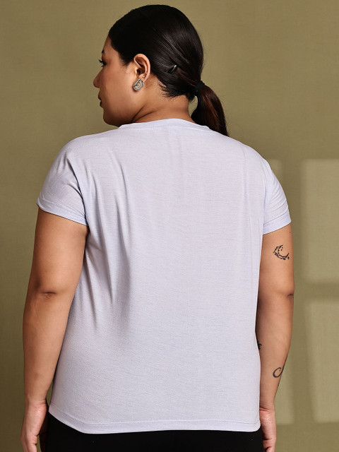 Rute Women Plus Size Solid Round Neck Cotton T-shirt - Image 4