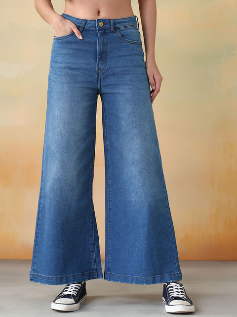 Flying Machine Women Wide Leg High-Rise Light Fade Stretchable Jeans