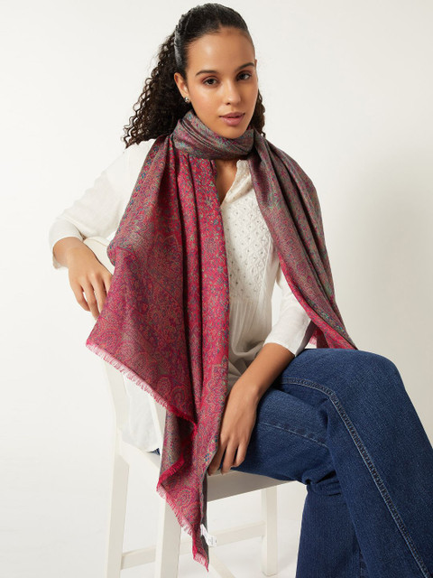 max Floral Woven Design Fringed Shawl