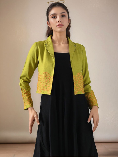 Sangria Floral Embroidered A-Line Dress