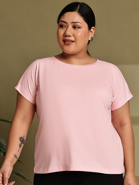 Moonaa Fashion Women Plus Size Solid Round Neck Cotton T-shirt