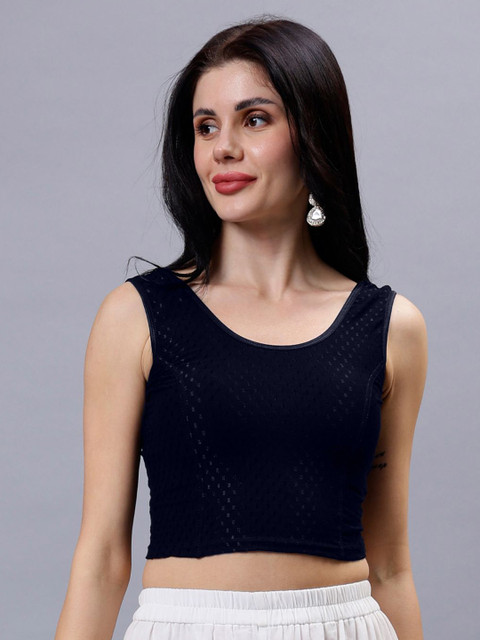 Plus Size Women Woven Design Sleeveless Saree Blouse