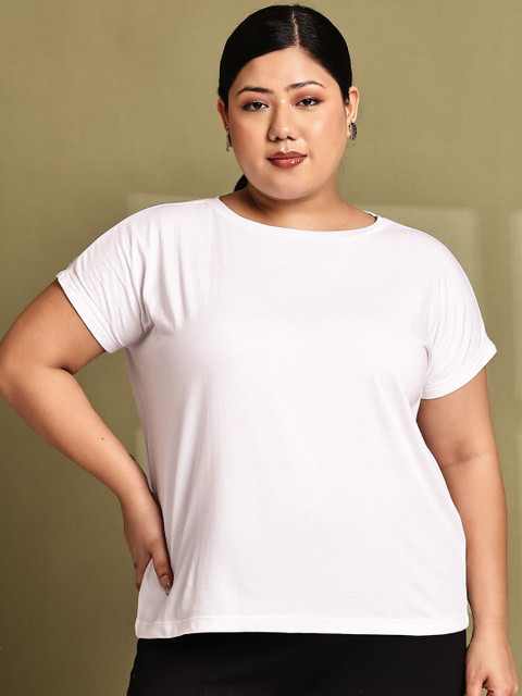 Rute Plus Size Round Neck Cotton Regular Fit T-shirt