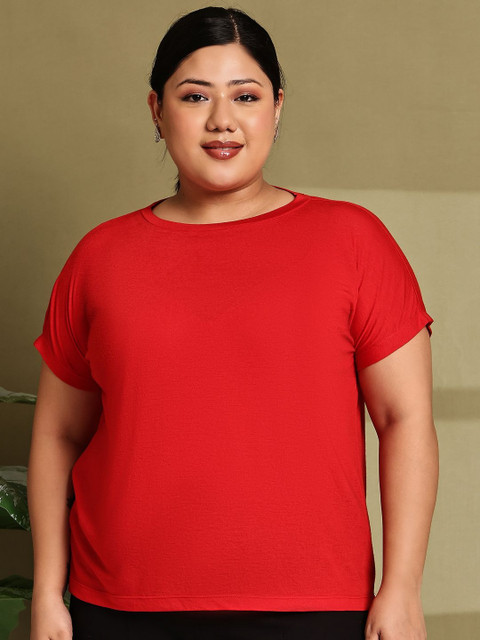 Moonaa Fashion Women Plus Size Solid Round Neck Cotton T-shirt