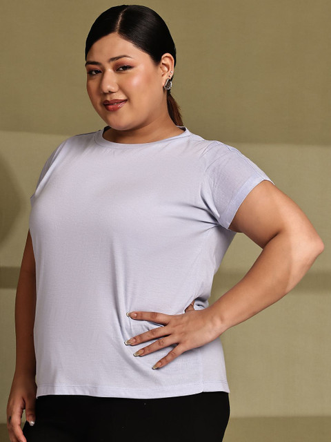 Rute Women Plus Size Solid Round Neck Cotton T-shirt - Image 3
