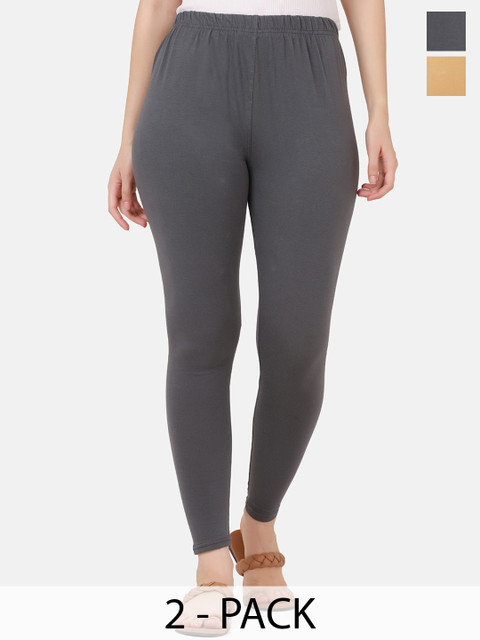 VANSIRI Pack Of 2 Pure Cotton Slim-Fit Ankle-Length Leggings